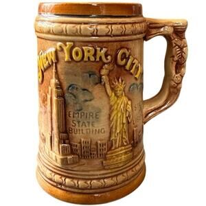 Vintage New York City Beer Stein Mug WTC Twin Towers Statue Liberty ENCO 1978